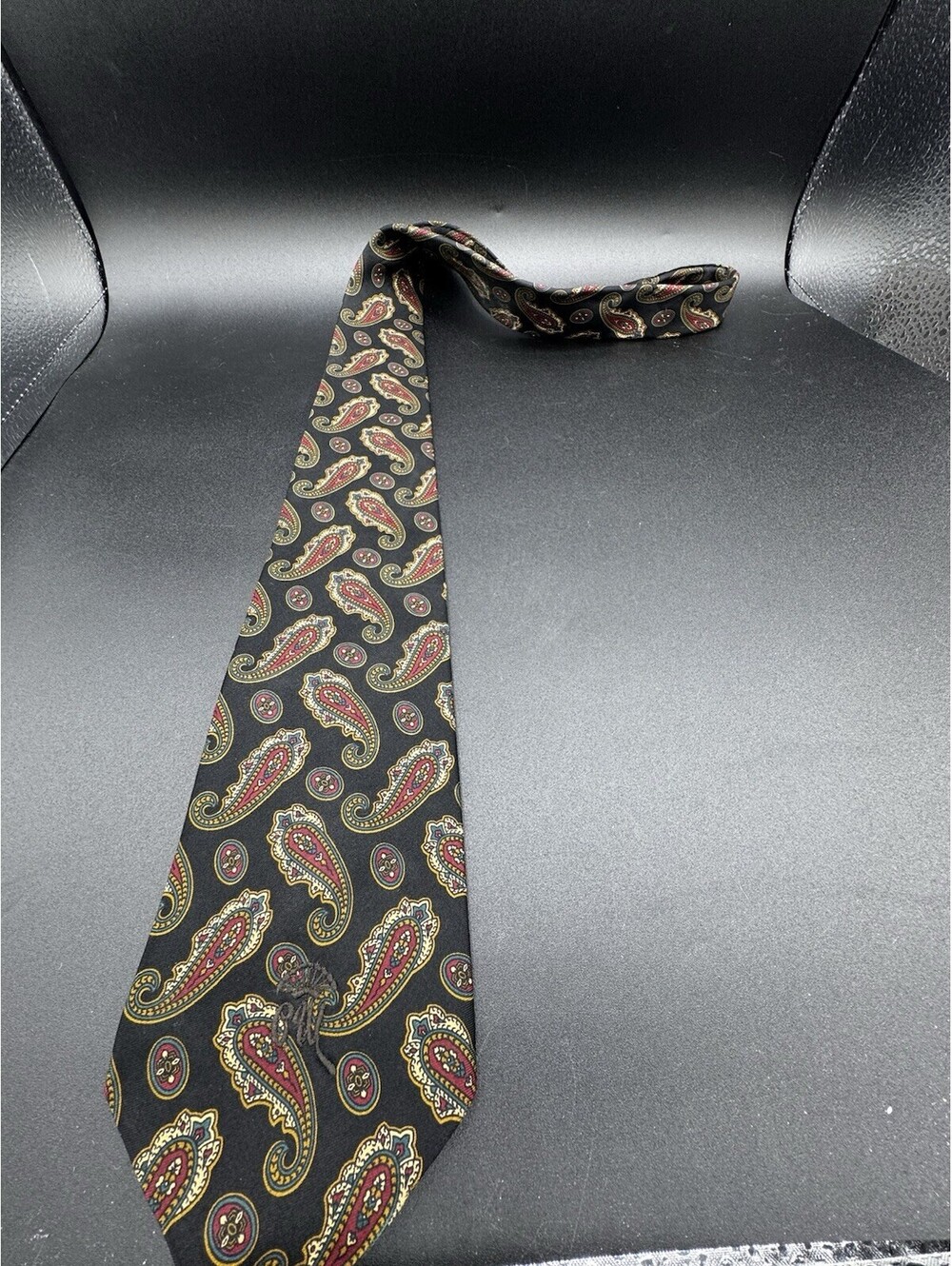 Vintage Countess Mara Silk Paisley Neck Tie Black Burgundy Gold USA Made Logo